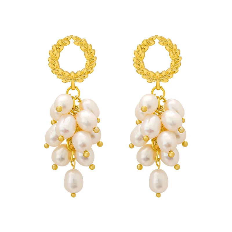 Tassels & Pearls  Stud Earrings - Natural Freshwater Pearl 14K Gold Filled