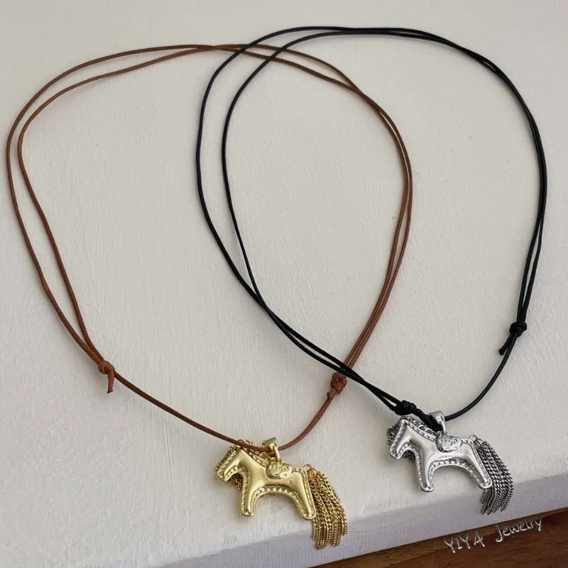 Trojan Horse Tassel Pendant Necklace