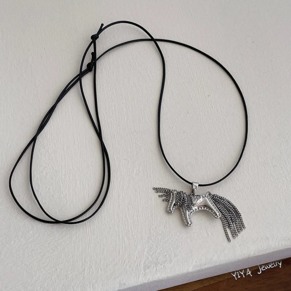 Trojan Horse Tassel Pendant Necklace