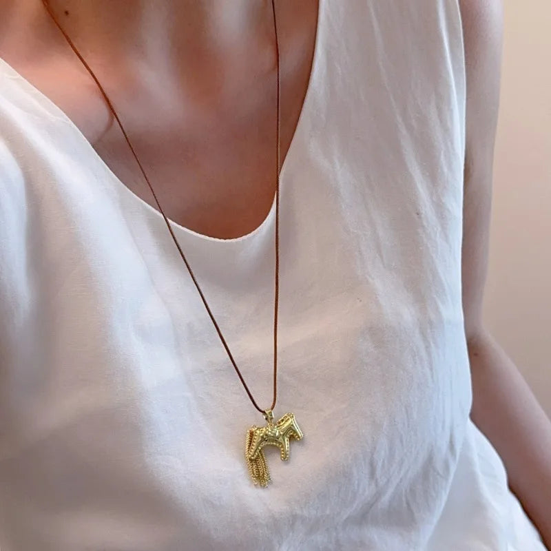 Trojan Horse Tassel Pendant Necklace