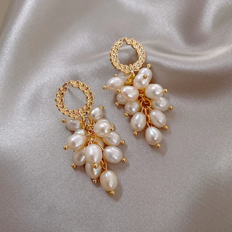 Tassels & Pearls  Stud Earrings - Natural Freshwater Pearl 14K Gold Filled