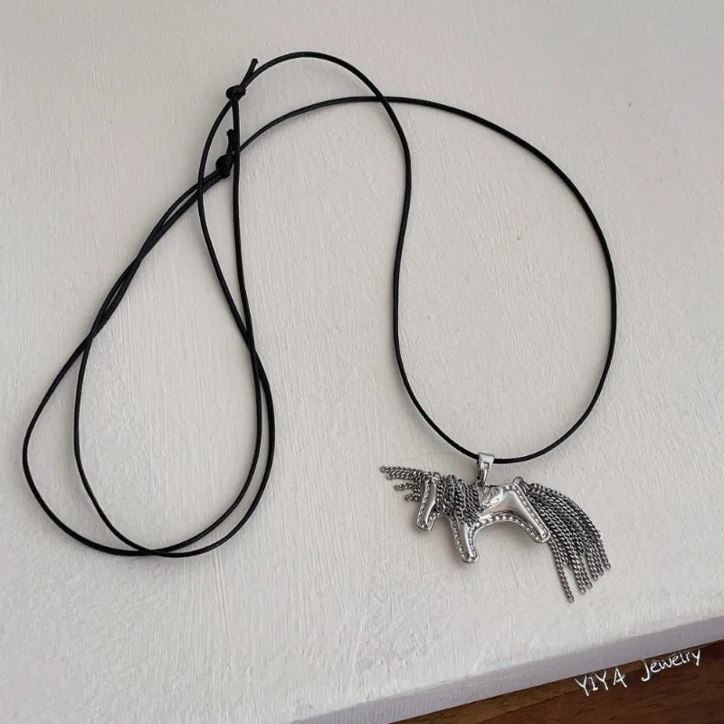 Trojan Horse Tassel Pendant Necklace