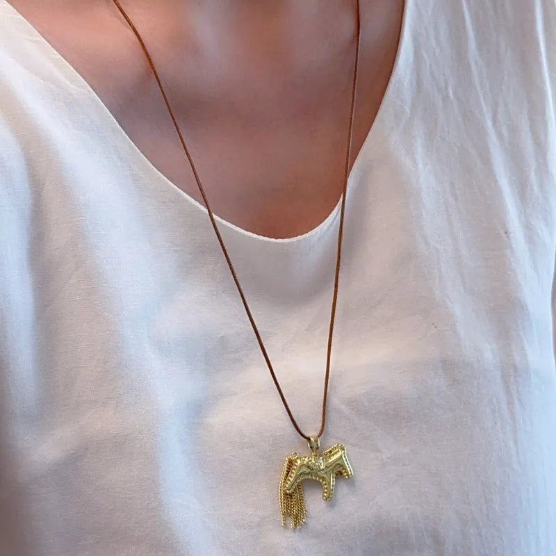 Trojan Horse Tassel Pendant Necklace