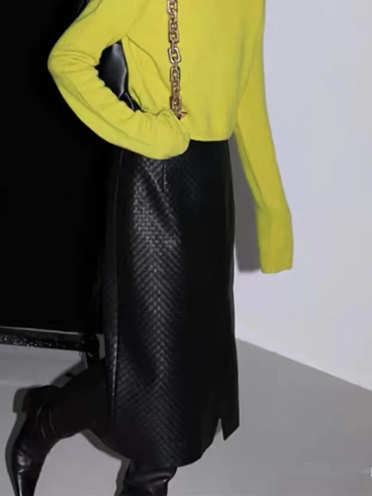 Hand Woven Long Leather Skirt