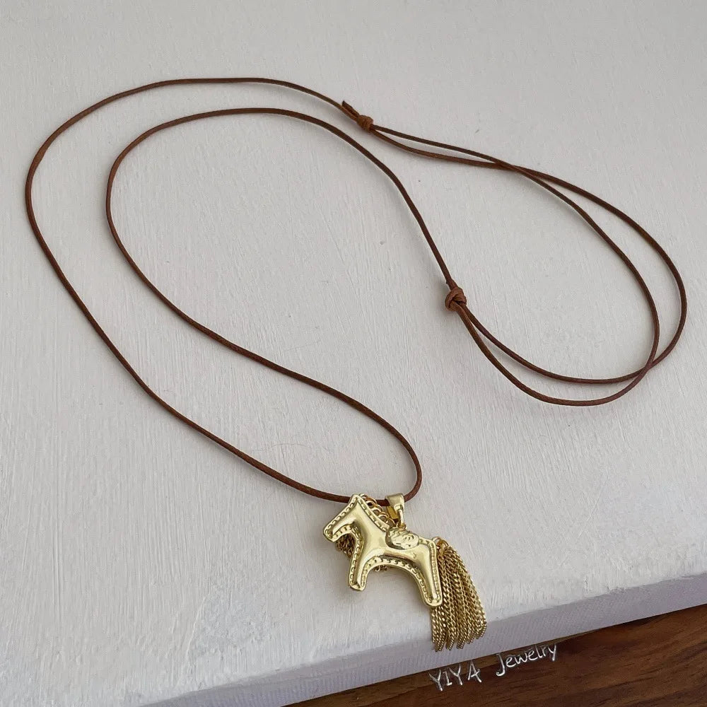 Trojan Horse Tassel Pendant Necklace