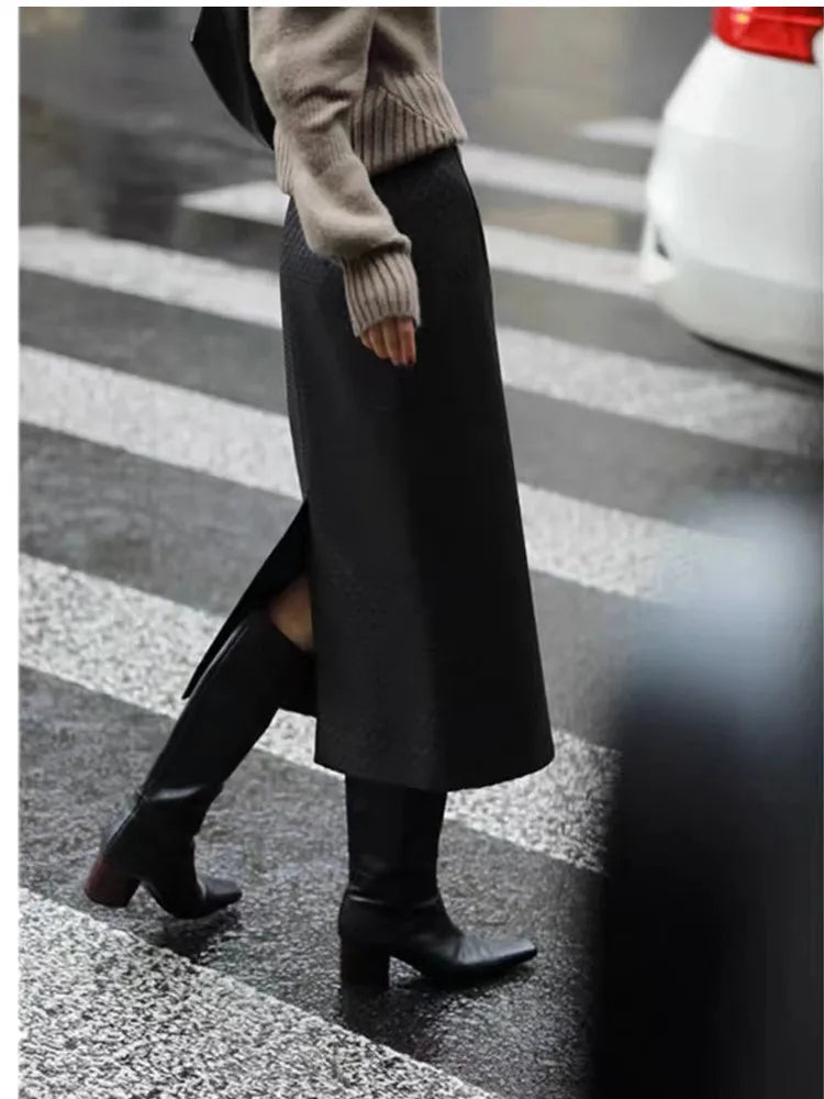 Hand Woven Long Leather Skirt