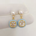 Sugar Blue Zircon and Freshwater Pearl, 14K Gold-Plated S925 Silver earrings