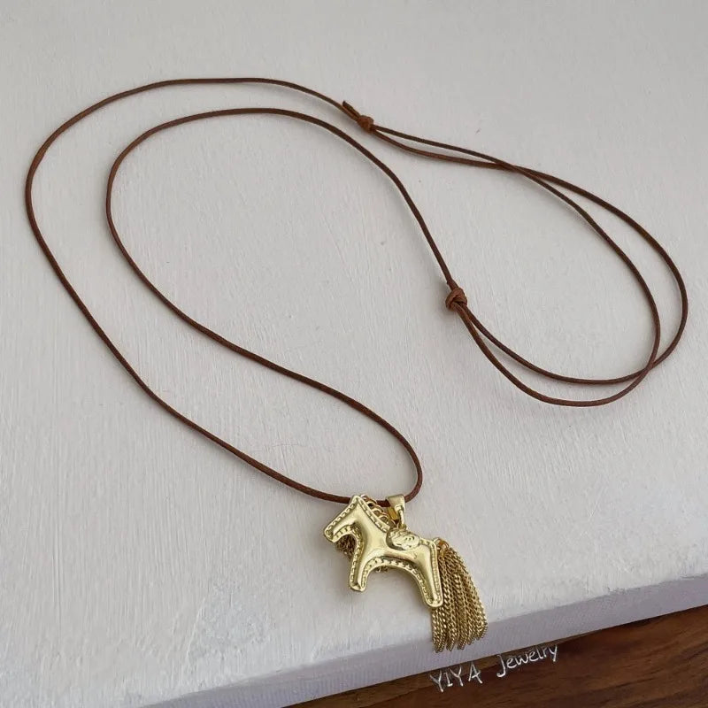Trojan Horse Tassel Pendant Necklace