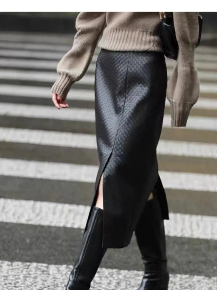 Hand Woven Long Leather Skirt
