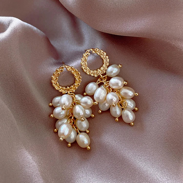 Tassels & Pearls  Stud Earrings - Natural Freshwater Pearl 14K Gold Filled