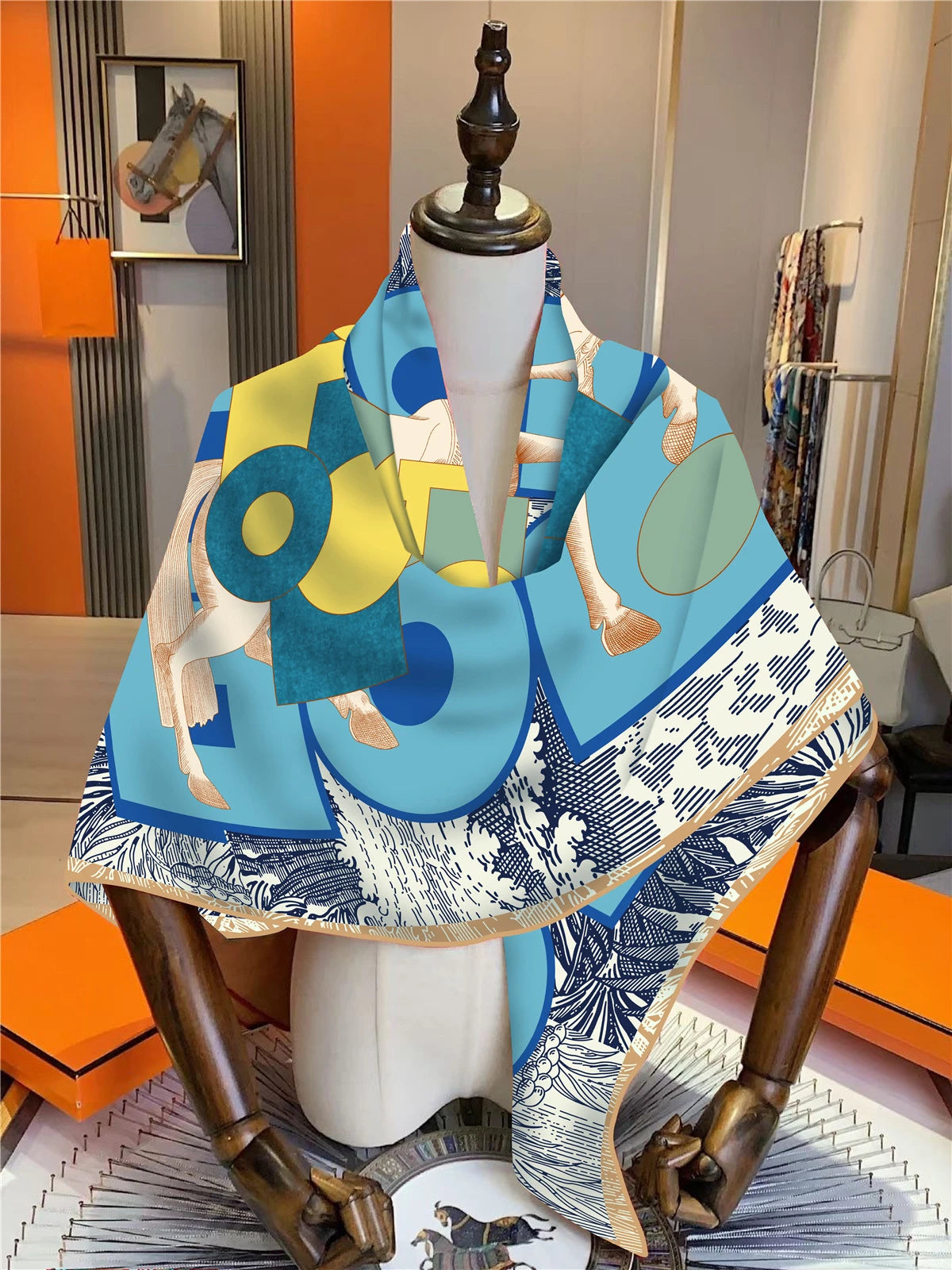 Horse Square Scarf Shawl Luxury Pashmina