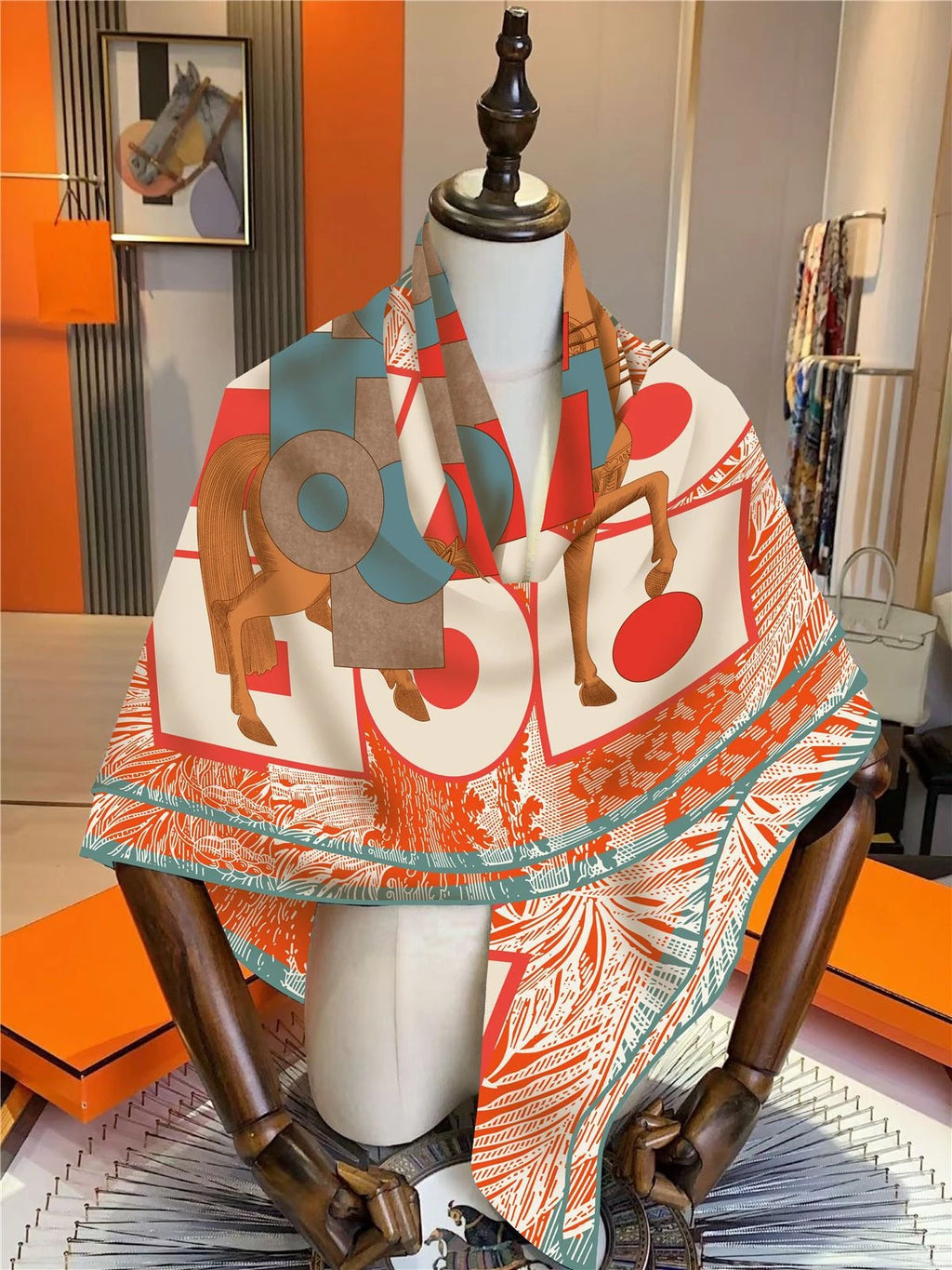 Horse Square Scarf Shawl Luxury Pashmina